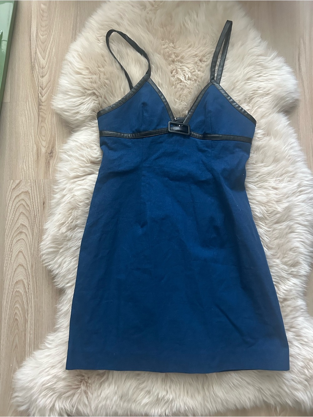 Lovers + Friends Navy Mini Slip Dress with Black Trim